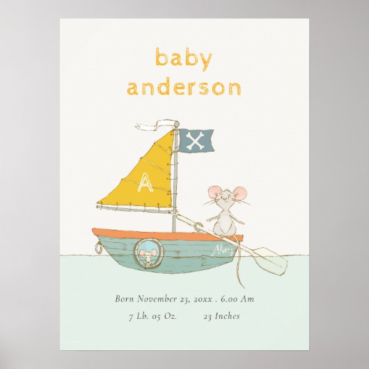 かわいい海賊ねずみ帆船子供のイニシャルベビーぬいぐるみ ポスター (正面)