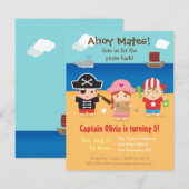 かわいい海賊のテーマの子供の誕生日パーティーの招待状 招待状 (正面/裏面)