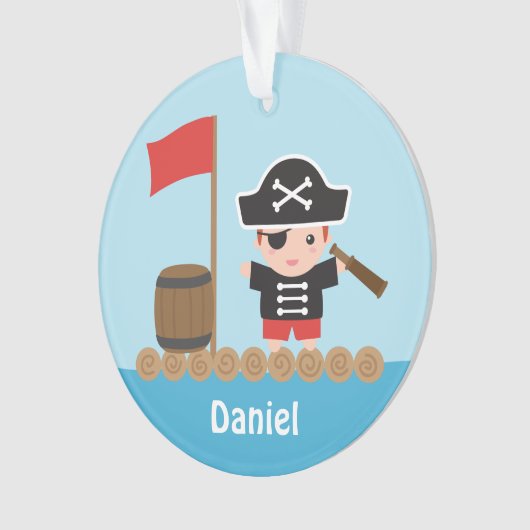 かわいい海賊の少年が筏のボーイズルームデコールで オーナメント (正面)