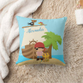 かわいい海賊の少年と大きな船の名前をカスタムする クッション (ブランケット)