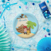 かわいい海賊の少年と大きな船の名前をカスタムする ペーパープレート (パーティー)