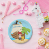 かわいい海賊の少年と大きな船の名前をカスタムする ペーパープレート (パーティー)