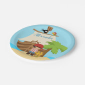 かわいい海賊の少年と大きな船の名前をカスタムする ペーパープレート (アングル)