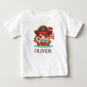 かわいい海賊の少年と海賊船 ベビーTシャツ (正面)