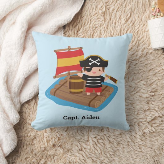 かわいい海賊の木製いかだ クッション (ブランケット)