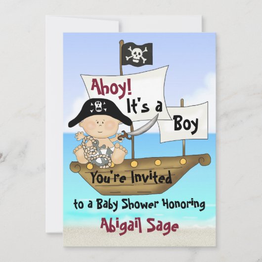 かわいい海賊の海賊ベイビーシャワー 招待状 (正面)