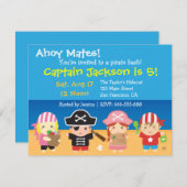 かわいい海賊の男の子と女の子の誕生日パーティー 招待状 (正面/裏面)