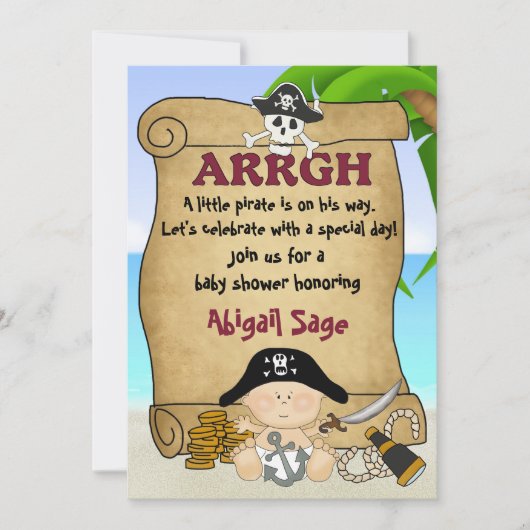 かわいい海賊の男の子の海賊の赤ちゃんシャワー 招待状 (正面)