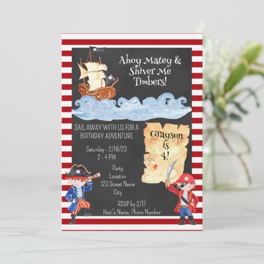 かわいい海賊の誕生日パーティーへの招待 招待状 (スタンド正面)