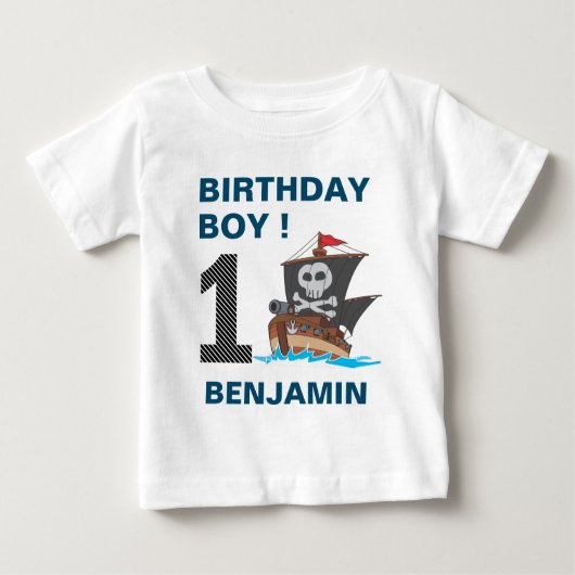 かわいい海賊の1歳誕生日パーティー ベビーTシャツ (正面)