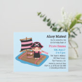 かわいい海賊ガールボートラフト子供の誕生日パーティー 招待状 (スタンド正面)