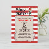 かわいい海賊ガールレッドストライプバースデーパーティー 招待状 (スタンド正面)