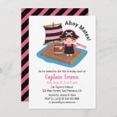 かわいい海賊キャプテンガールラフトキッド誕生パーティー 招待状 (正面/裏面)