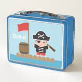 かわいい海賊キャプテン海いかだ男パーソナライズされた子 メタルランチボックス (裏面)