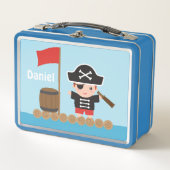 かわいい海賊キャプテン海いかだ男パーソナライズされた子 メタルランチボックス (正面)
