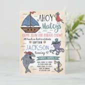 かわいい海賊キャラクターの誕生日招待状 招待状 (スタンド正面)