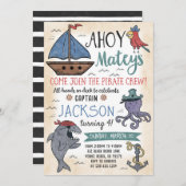かわいい海賊キャラクターの誕生日招待状 招待状 (正面/裏面)