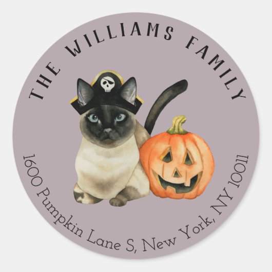 かわいい海賊シャム猫 |戻り値住所 シール (正面)