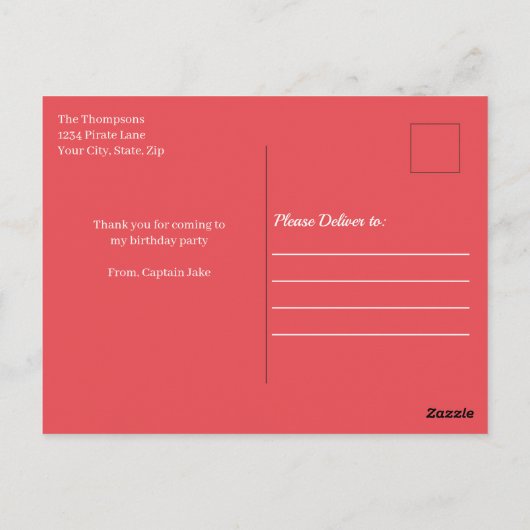 かわいい海賊シンプルサンキューカスタムユー ポストカード (裏面)