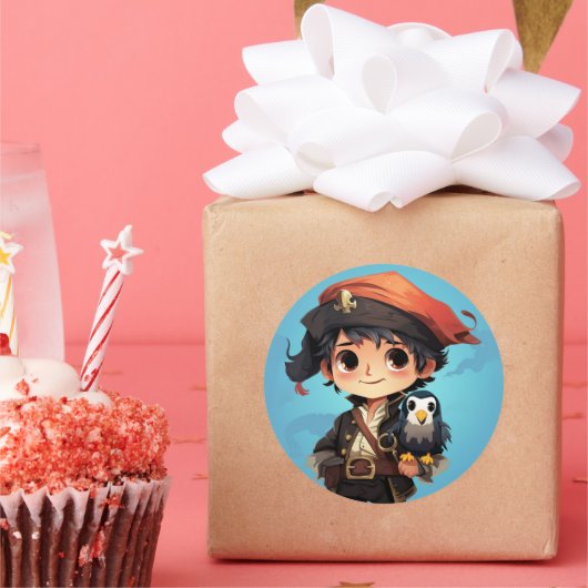 かわいい海賊ステッカー ラウンドシール (パーティー)