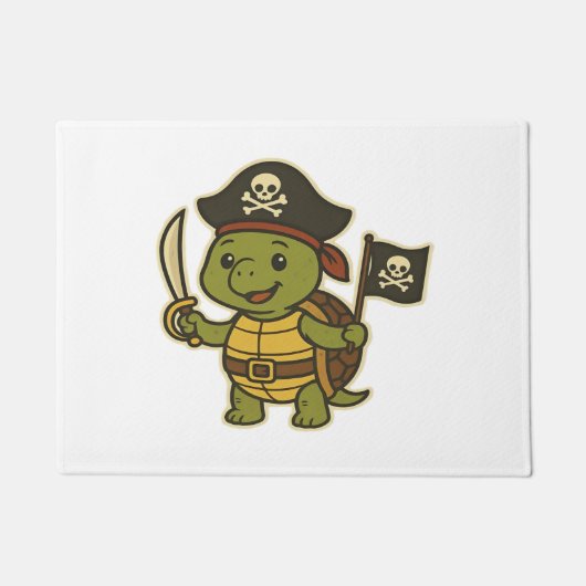 かわいい海賊タートルクラシックTシャツ ドアマット (正面)