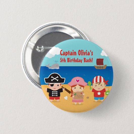 かわいい海賊テーマの子供の誕生日のパーティの記念品 缶バッジ (正面&裏面)