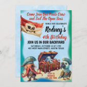 かわいい海賊テーマ誕生日パーティーの招待状 招待状 (正面/裏面)