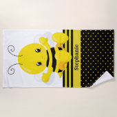 かわいい海賊ブロンドガール&大きな船の名前をカスタムする ビーチタオル (正面)