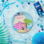 かわいい海賊ブロンドガール&大きな船の名前をカスタムする ペーパープレート (パーティー)