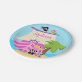 かわいい海賊ブロンドガール&大きな船の名前をカスタムする ペーパープレート (アングル)