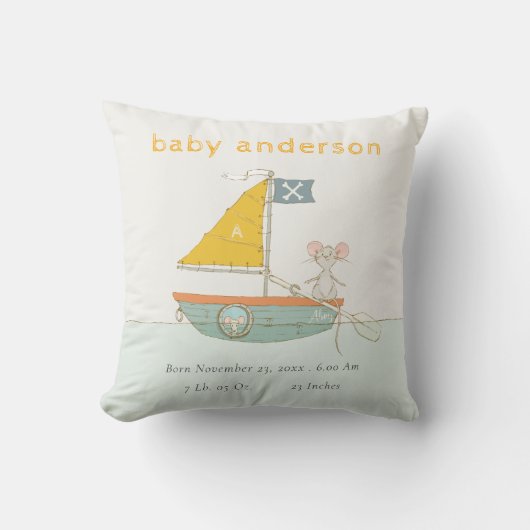 かわいい海賊マウス帆船キッズモノグラムベビースタット クッション (正面)