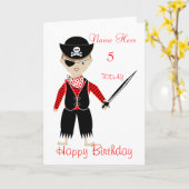 かわいい海賊子供のパーソナライズなバースデー・カード カード (黄色い花)