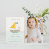 かわいい海賊帆船キッズ任意の年齢誕生日招待状 サンキューカード (スタンド正面)