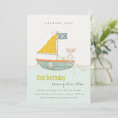 かわいい海賊帆船キッズ任意の年齢誕生日招待状 サンキューカード (スタンド正面)