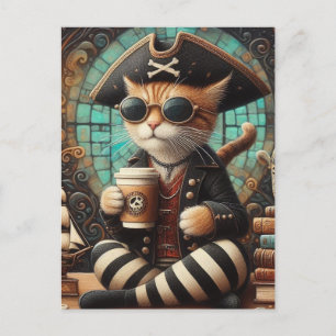 かわいい海賊猫とコーヒー ポストカード