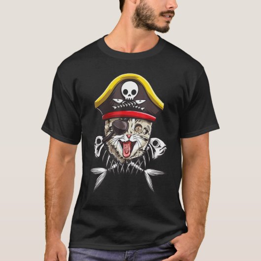 かわいい海賊猫のドクロ 3 Tシャツ (正面)