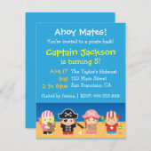 かわいい海賊男の子および女の子の誕生会 招待状 (正面/裏面)