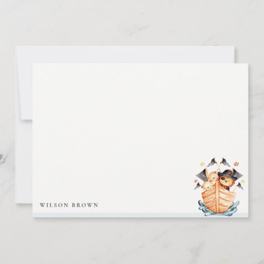 かわいい海賊船のライオンの子どもの誕生日 ノートカード (正面)