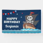 かわいい海賊船の子供の誕生日パーティー 横断幕 (横)