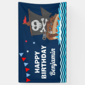 かわいい海賊船の子供の誕生日パーティー 横断幕 (縦)