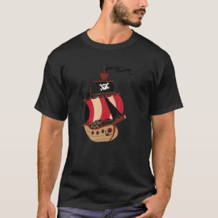 かわいい海賊船マンガセーリングボートスカルカプタイ Tシャツ
