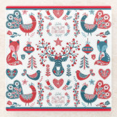 かわいい海軍と赤クリスマススススススカンジナビアフォークアート ガラスコースター (正面)