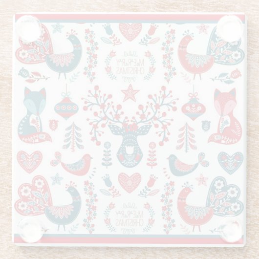 かわいい海軍と赤クリスマススススススカンジナビアフォークアート ガラスコースター (裏面)