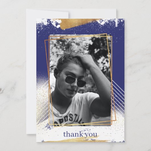 かわいい海軍と金ゴールドが卒業サンキューカード 招待状 (正面)