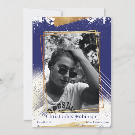 かわいい海軍と金ゴールド額卒業発表 招待状 (正面)