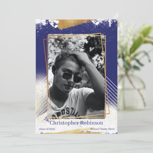 かわいい海軍と金ゴールド額卒業発表 招待状 (スタンド正面)