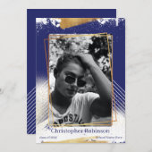 かわいい海軍と金ゴールド額卒業発表 招待状 (正面/裏面)