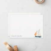 かわいい海軍青い帆船パステル子供の誕生日 ノートカード (正面/裏面インサイチュ)