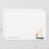 かわいい海軍青い帆船パステル子供の誕生日 ノートカード (正面/裏面)