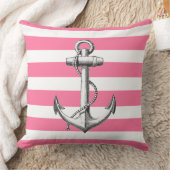 かわいい海軍風のピンクのストライプ柄のアンカー クッション (ブランケット)
